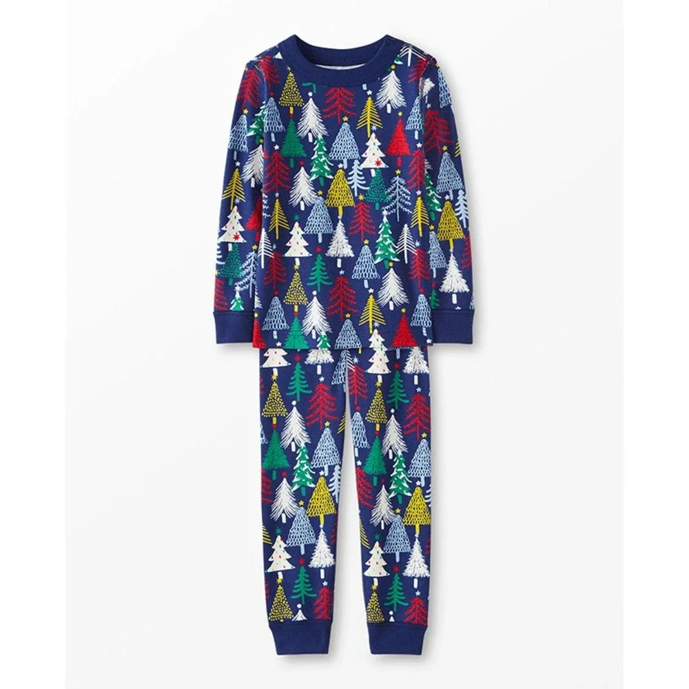 Hanna Andersson Twinkly Trees on Navy Organic Cotton Pajamas 2 Pc PJ Set Size 14